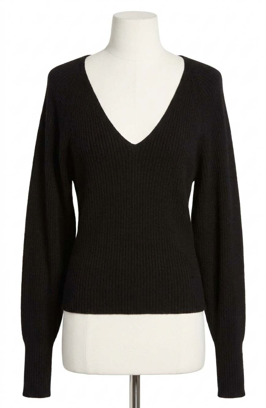 NEW GOOD AMERICAN women's rib deep v bodysuit in black